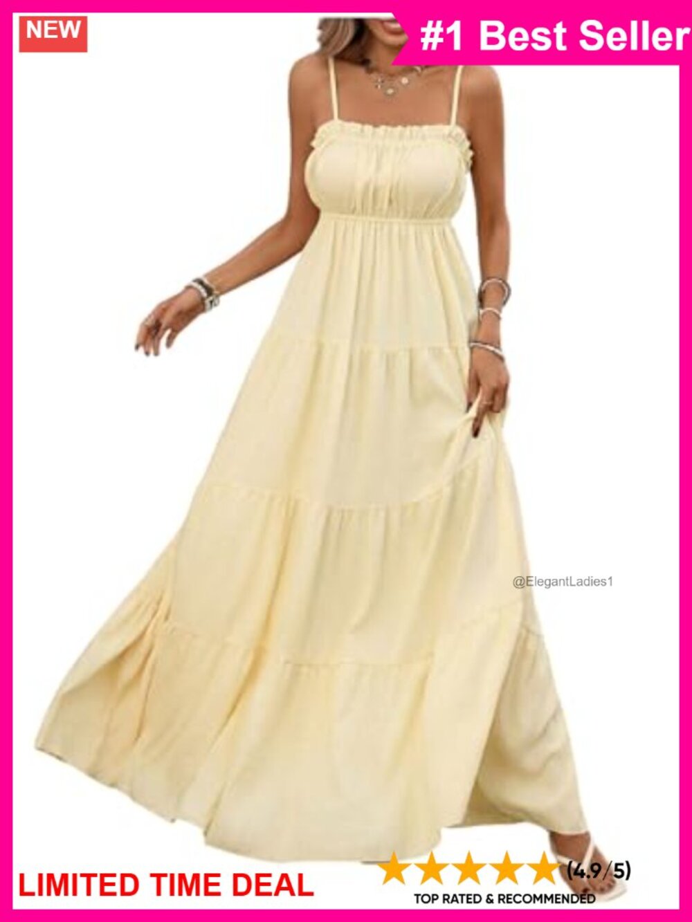 Women's Long Maxi Dress Flowy Beach Vacation Cami Sundress Sleeveless Frill Trim